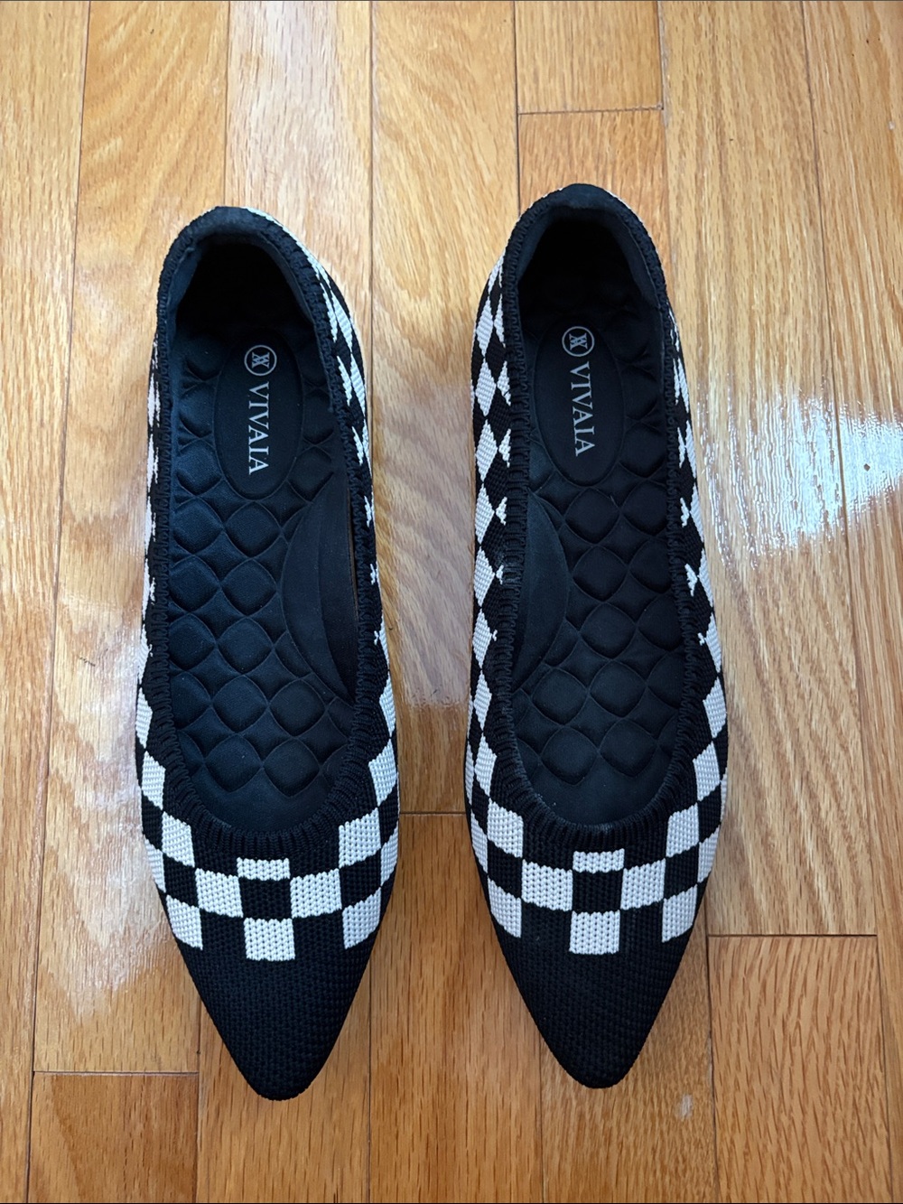 Vivaia Aria 5 point-toe ballet flats black white checker size 39 US 8 - Picture 4 of 9